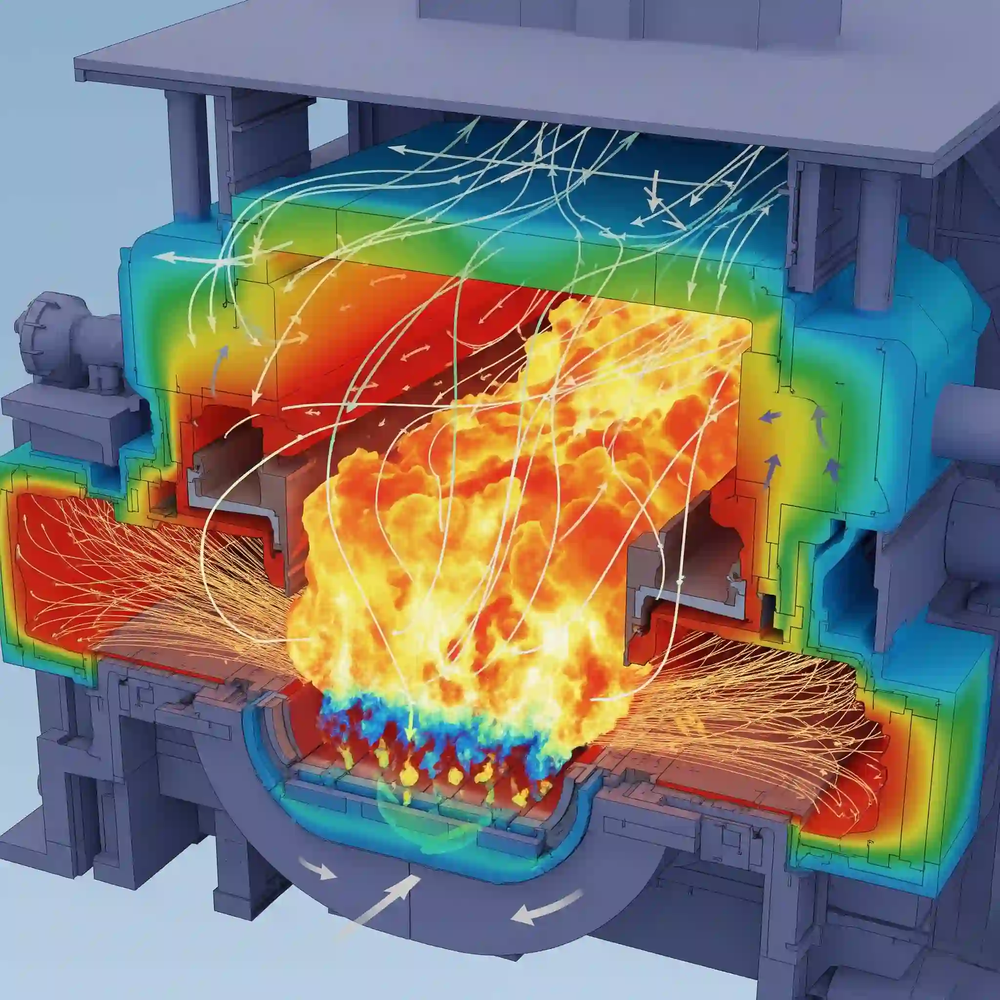 تحلیل CFD شعله و دمای بالا در محفظه احتراق.