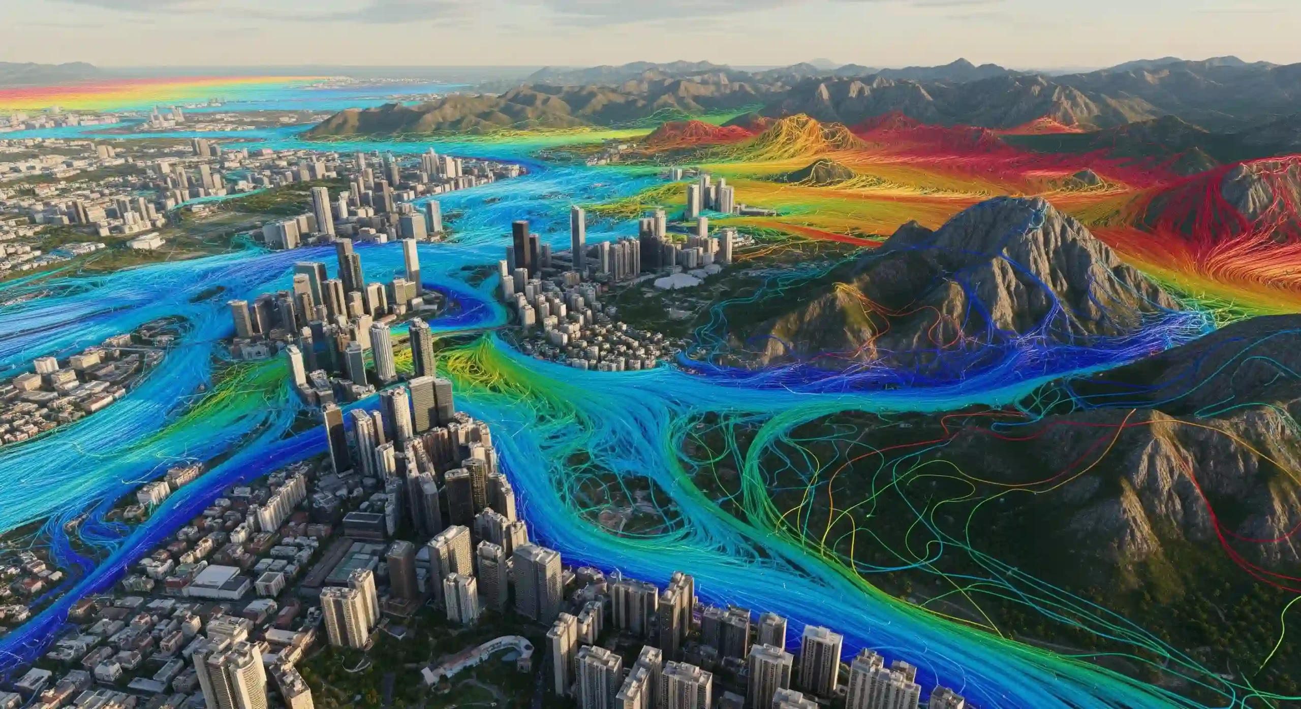 خطای reversed flow فلوئنت با تحلیل CFD جریان باد در یک منطقه شهری یا کوهستانی.